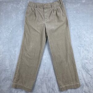 Y2K Oleg Cassini Ribbed Pleated Mens 100% Cotton Khaki Corduroy Pants Size 36X32